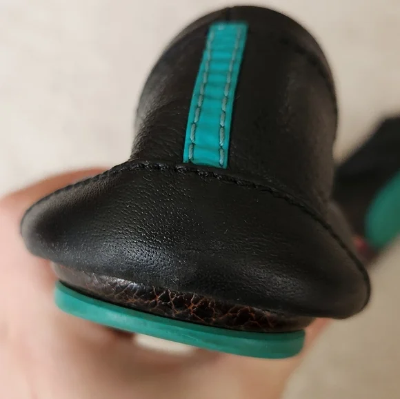 Tieks Black Leather Flats with Teal Soles - Picture 5 of 7